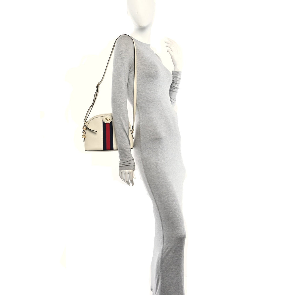 Textured Dollar Calfskin Web Small Ophidia Dome Shoulder Bag Mystic White wholesalehk.shop