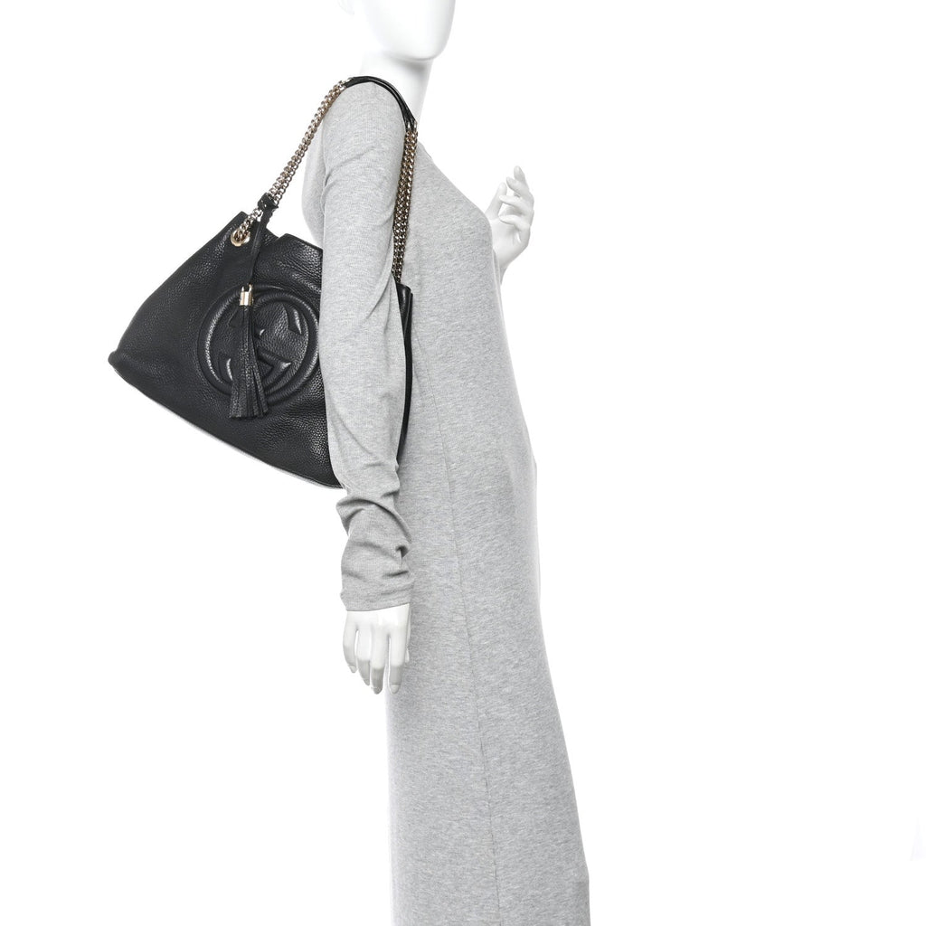 Pebbled Calfskin Medium Soho Chain Shoulder Bag Black wholesalehk.shop