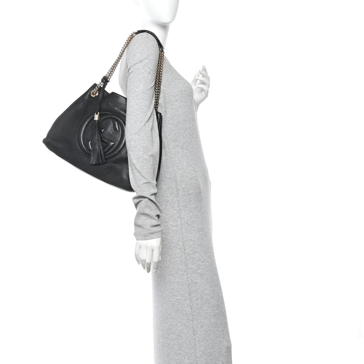 Pebbled Calfskin Medium Soho Chain Shoulder Bag Black wholesalehk.shop