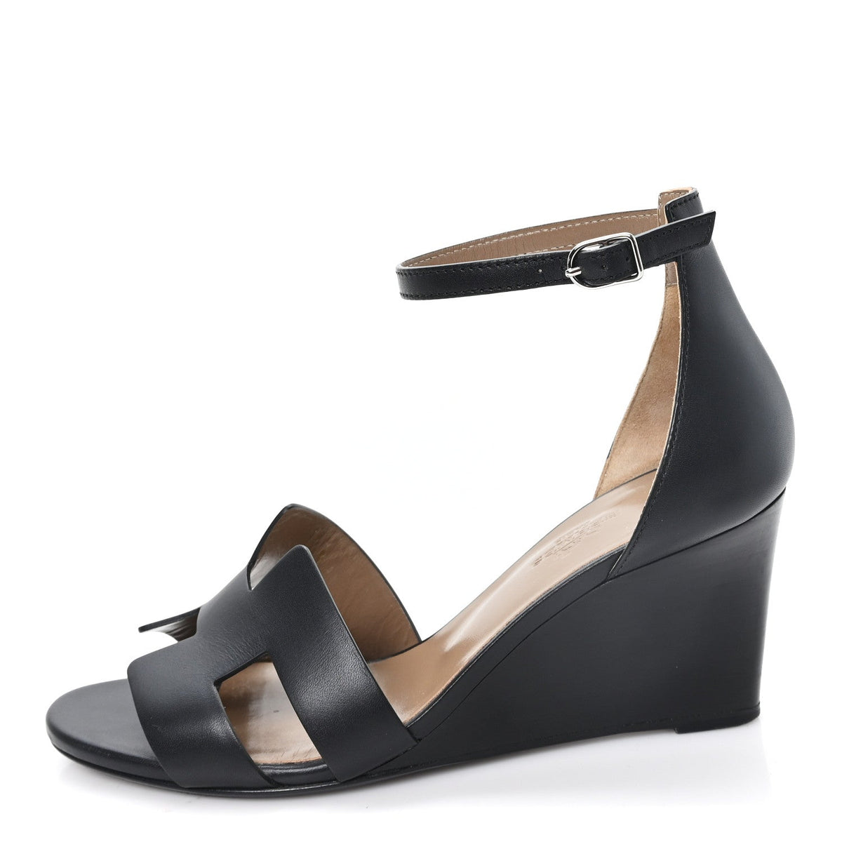 Calfskin Legend Wedge Sandals 36.5 Black wholesalehk.shop