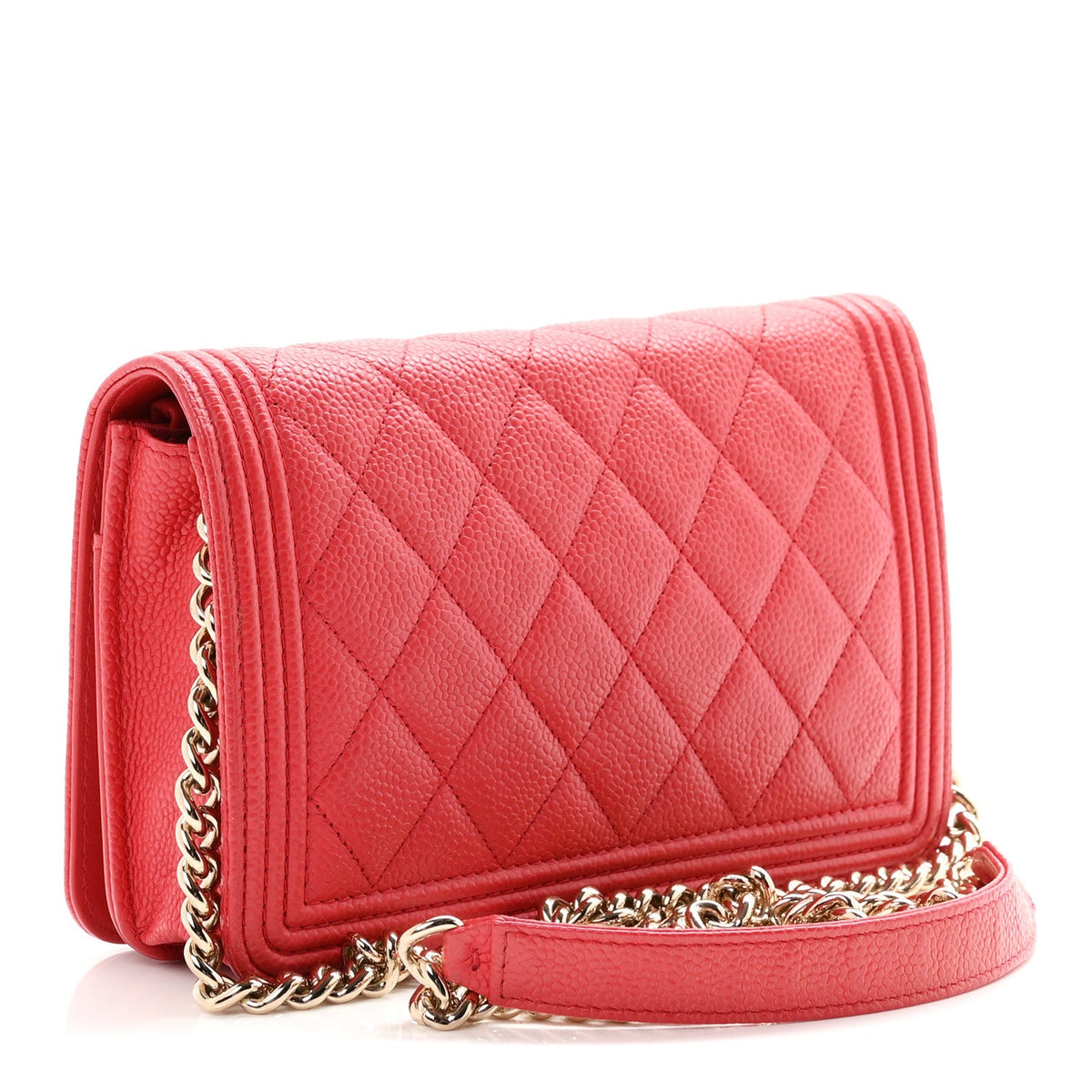Caviar Quilted Boy Wallet On Chain WOC Red wholesalehk.shop