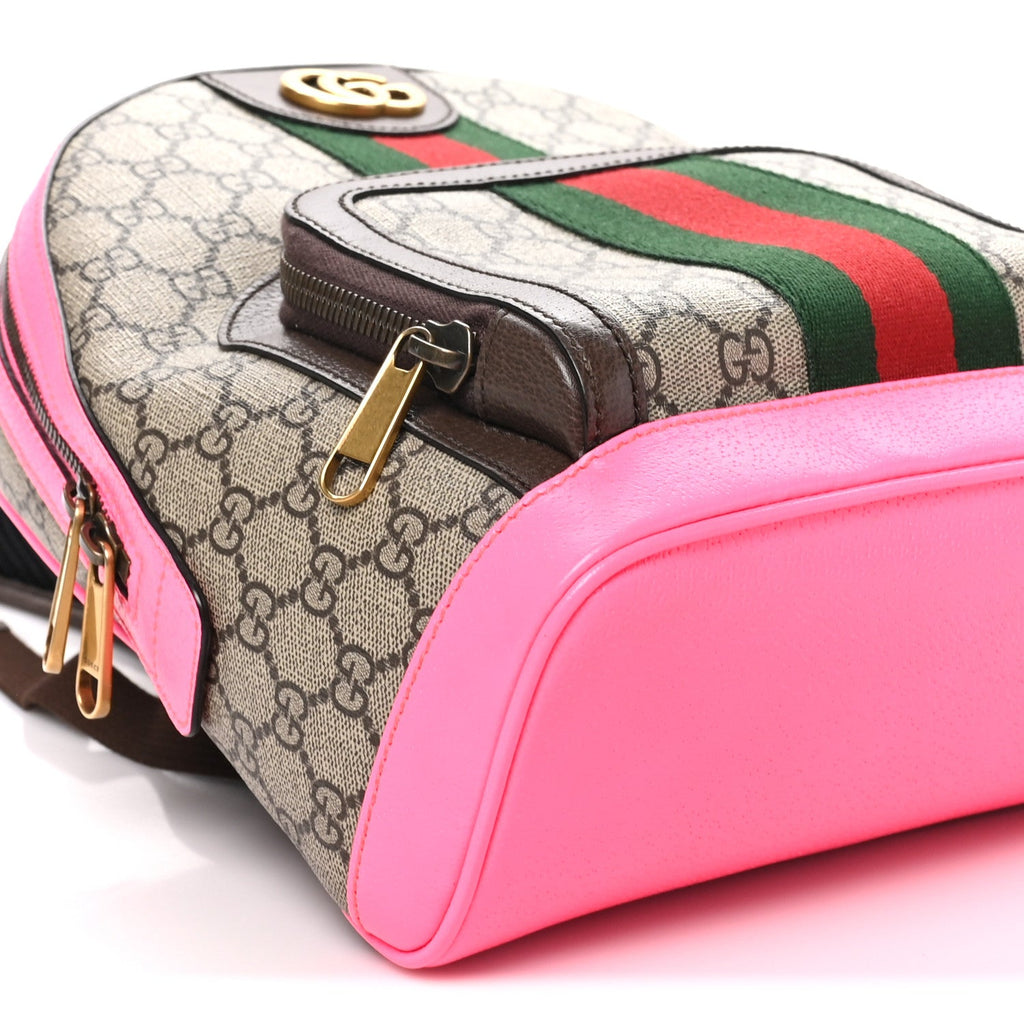 GG Supreme Monogram Textured Dollar Calfskin Web Small Ophidia Day Backpack Beige Ebony Fluorescent Fuchsia wholesalehk.shop