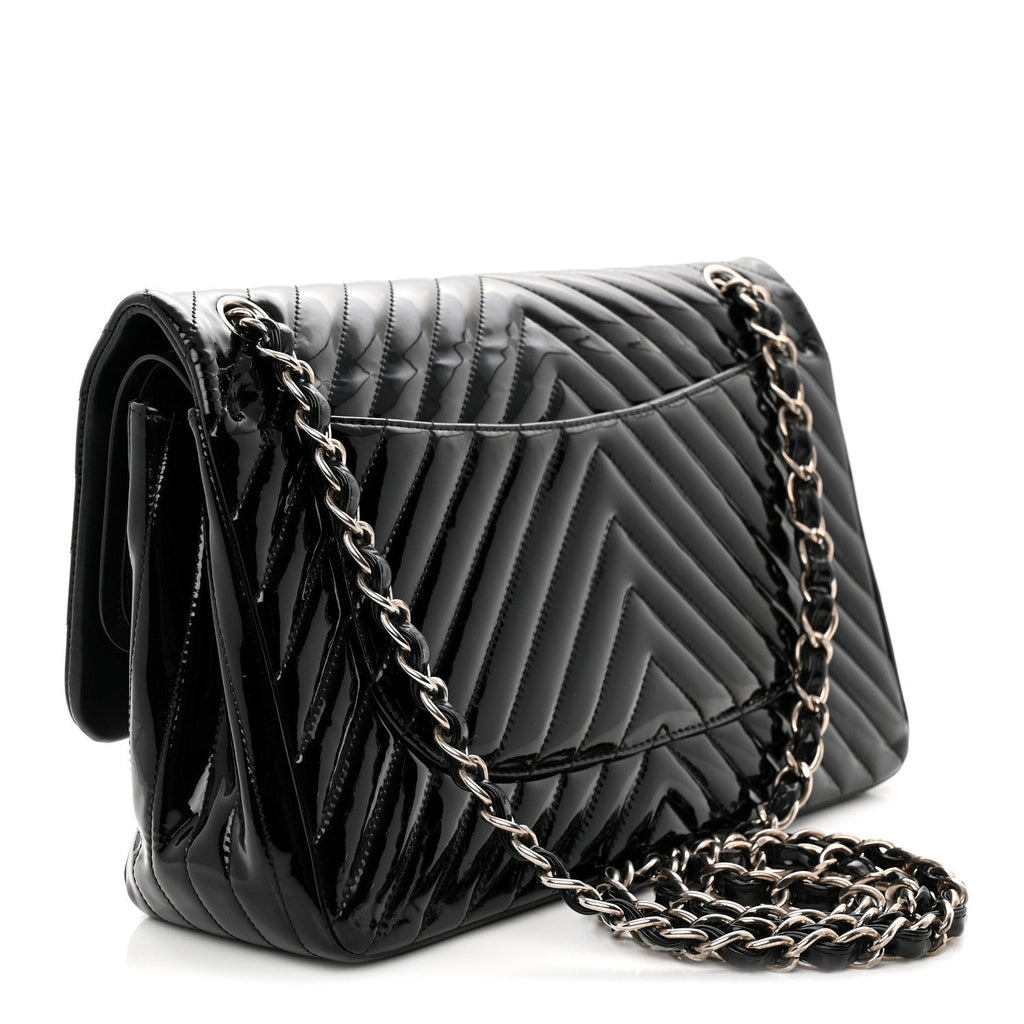 Patent Chevron Quilted Jumbo Double Flap Black wholesalehk.shop