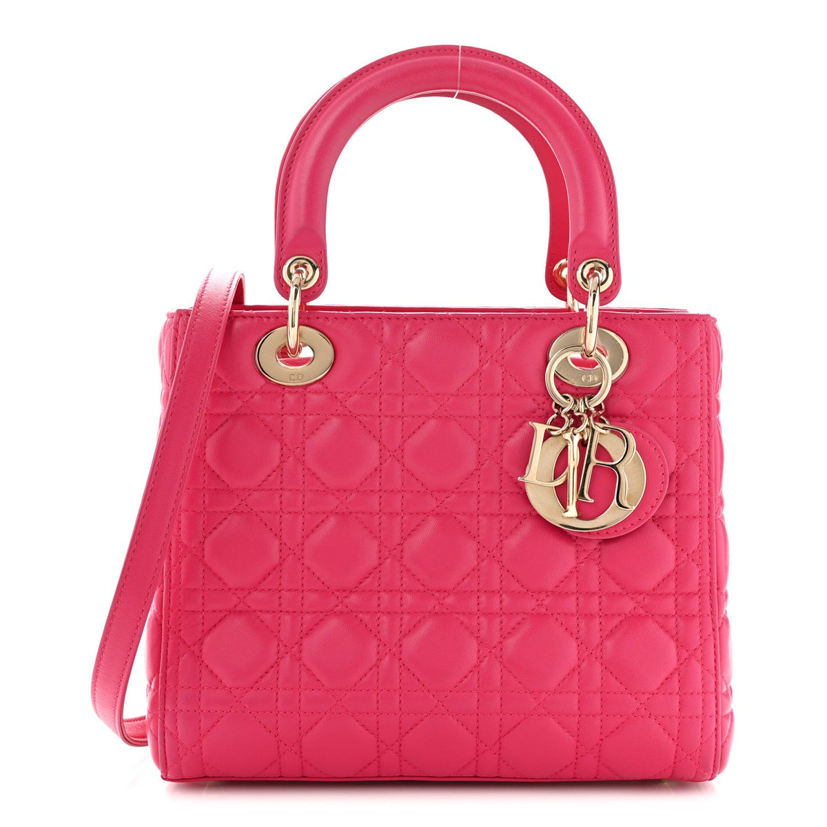 Lambskin Cannage Medium Lady Dior Fuchsia wholesalehk.shop