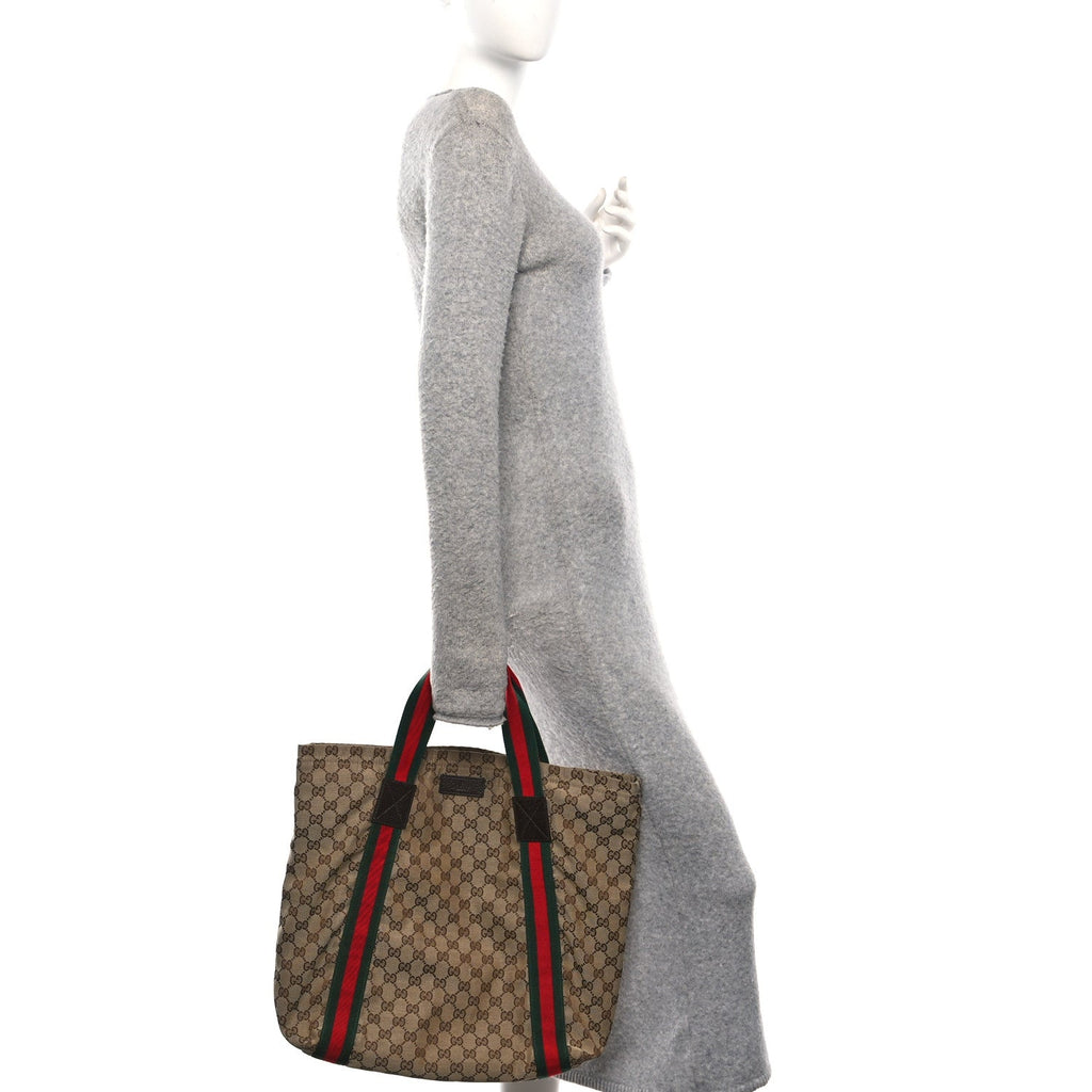 GG Monogram Medium Web Handle Vertical Tote Dark Brown wholesalehk.shop