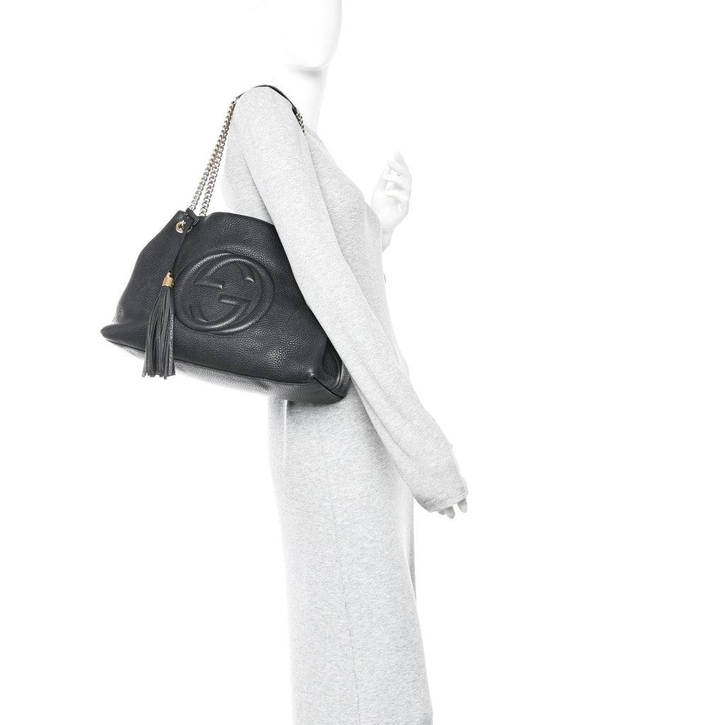 Pebbled Calfskin Medium Soho Chain Shoulder Bag Black wholesalehk.shop