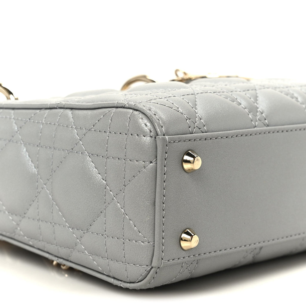 Metallic Lambskin Cannage Mini Lady Dior Grey wholesalehk.shop