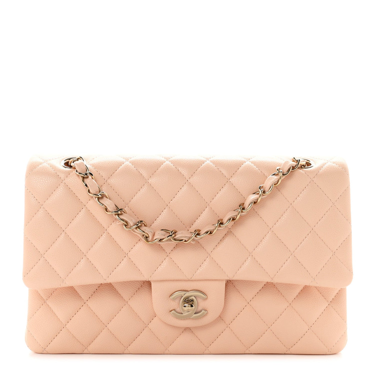 Caviar Quilted Medium Double Flap Light Pink wholesalehk.shop