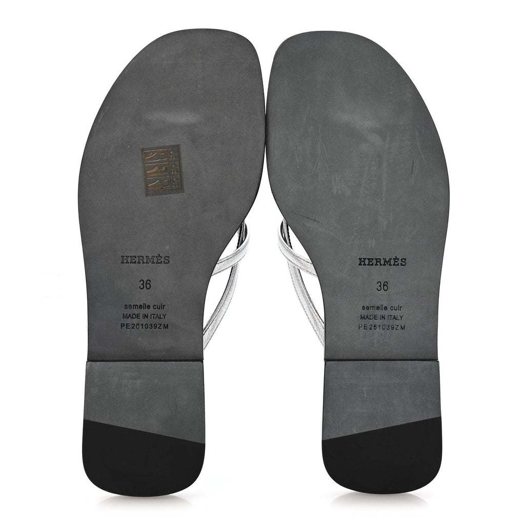 Metallic Goatskin Miss Sandals 36 Gris Argente wholesalehk.shop