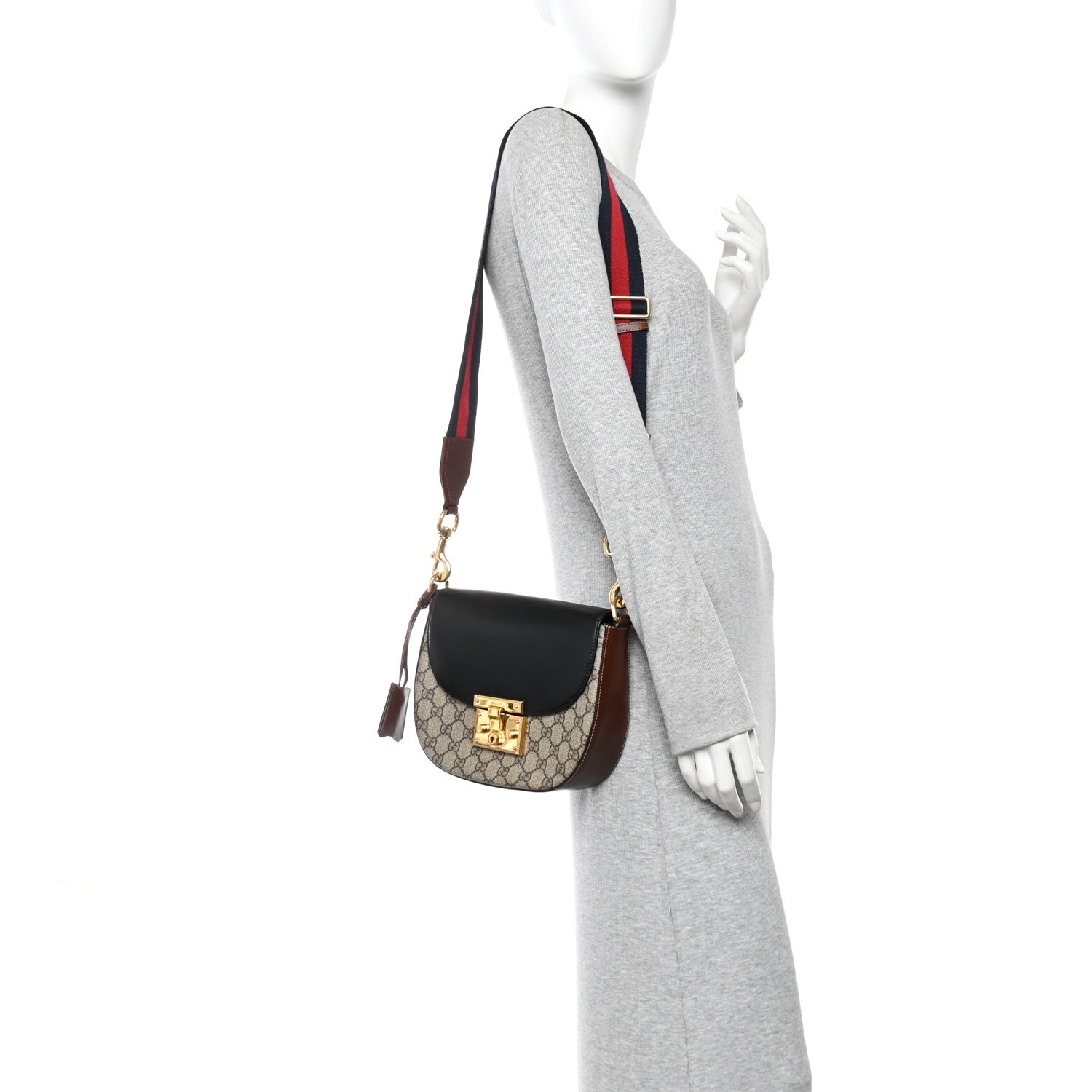 GG Supreme Monogram Web Medium Padlock Messenger Shoulder Bag Black £¨ Direct shipment via from wholesalehk.shop