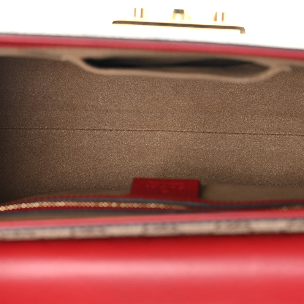 GG Supreme Monogram Calfskin Small Padlock Top Handle Bag Beige Hibiscus Red New Rosette £¨ Direct shipment via from wholesalehk.shop