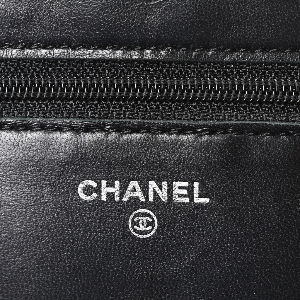 Lambskin Quilted Wallet On Chain WOC Black wholesalehk.shop