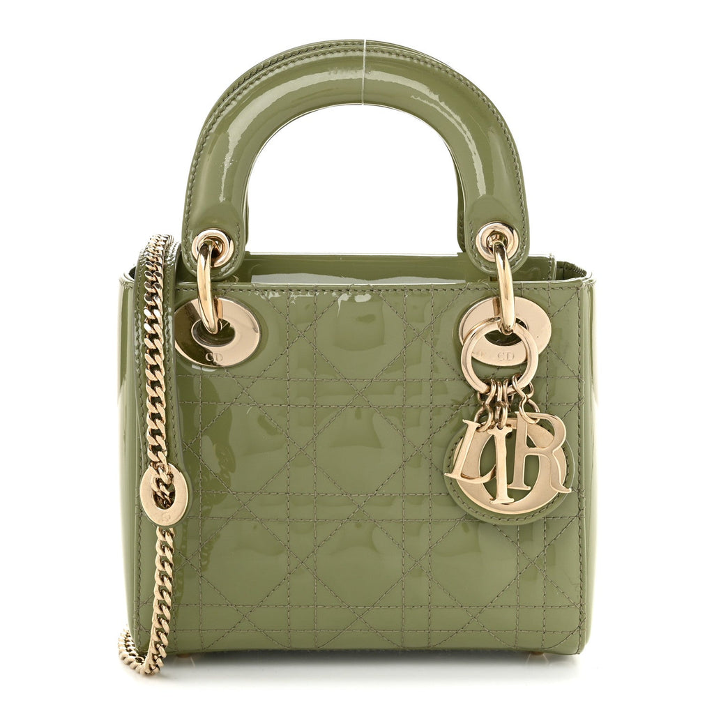 Patent Cannage Mini Lady Dior Dusty Green wholesalehk.shop