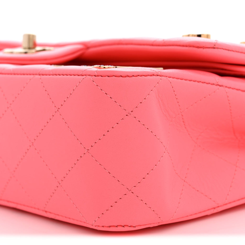 Lambskin Quilted Medium Hollywood Charms Double Flap Coral Pink wholesalehk.shop