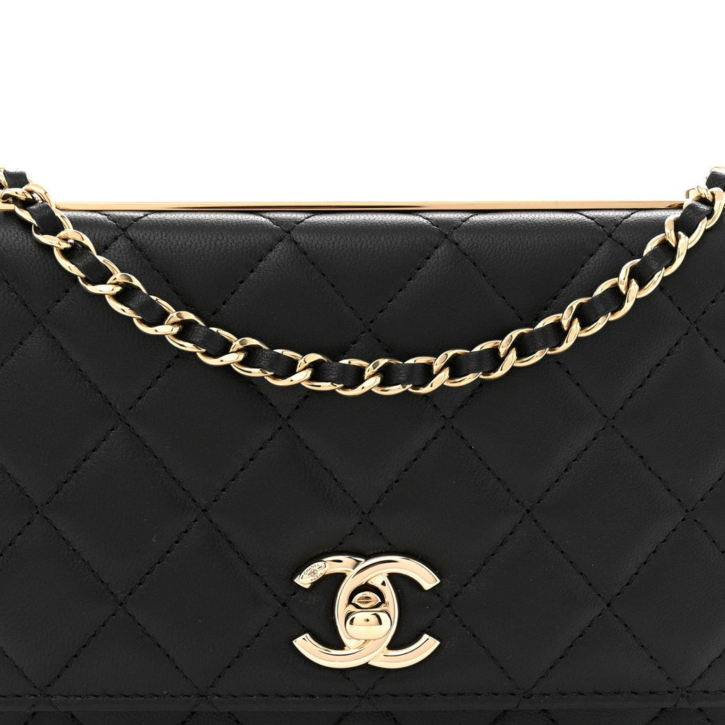 Lambskin Quilted Trendy CC Wallet On Chain WOC Black wholesalehk.shop