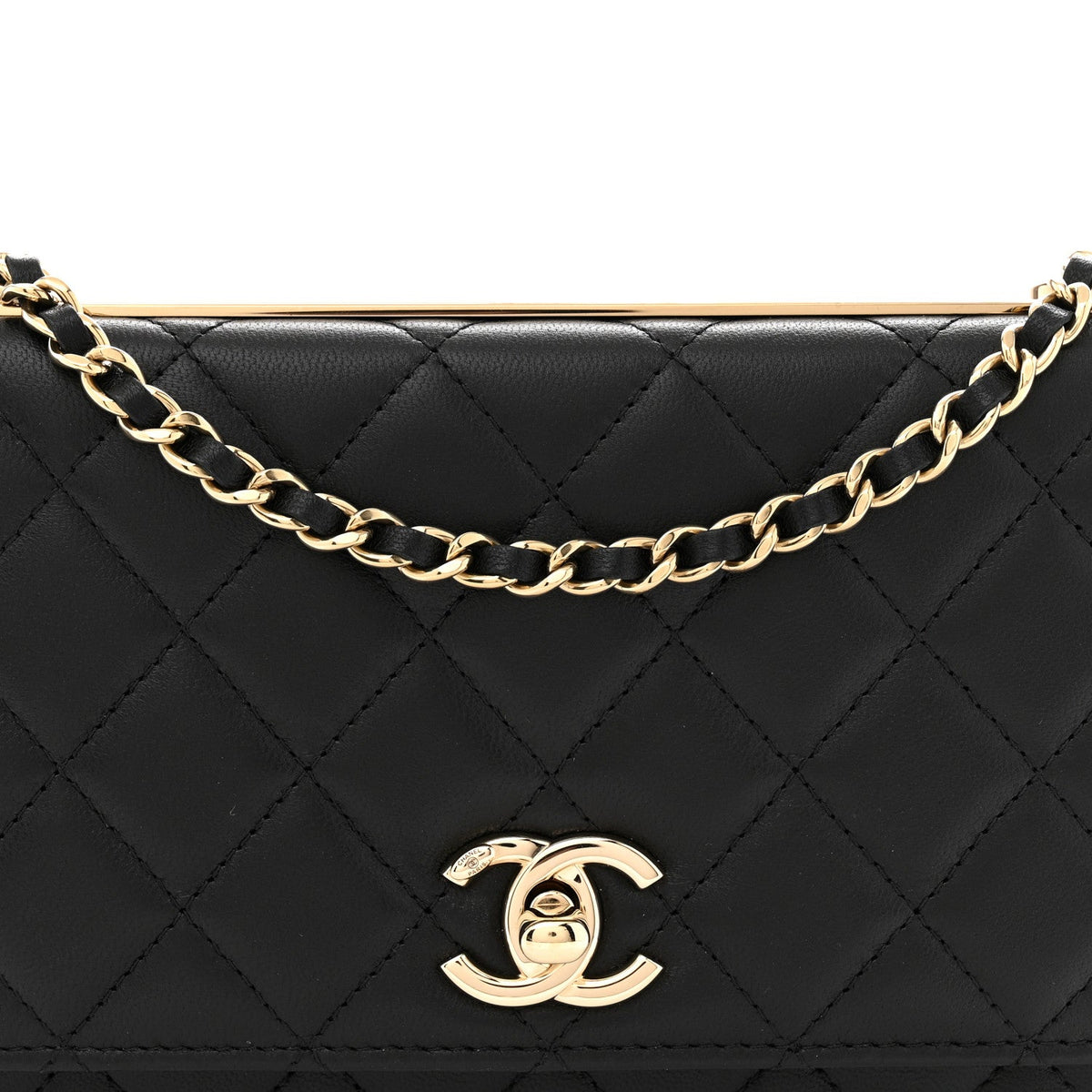 Lambskin Quilted Trendy CC Wallet On Chain WOC Black wholesalehk.shop
