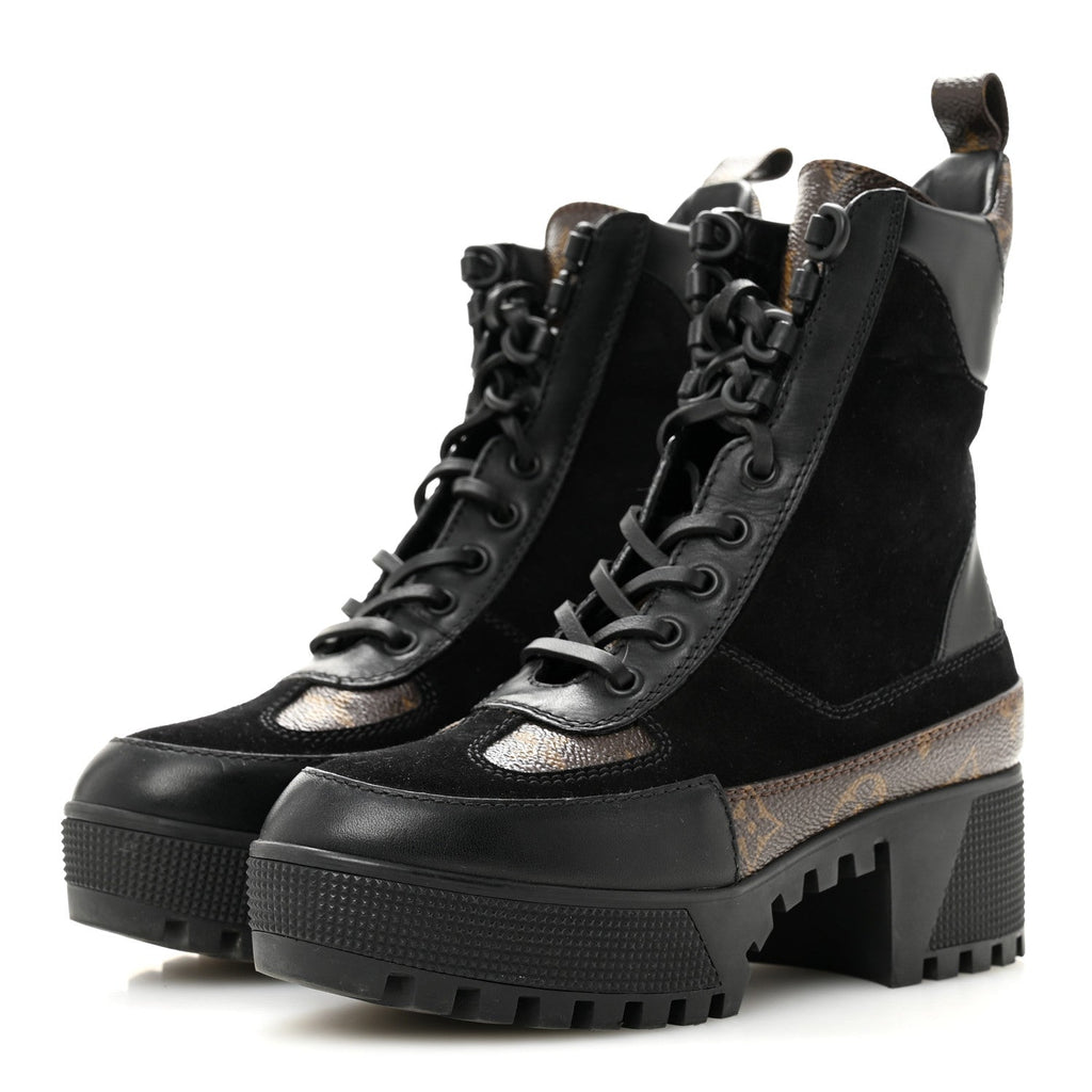 Suede Calfskin Monogram Laureate Platform Desert Boots 34.5 Black £¨ Direct shipment via from wholesalehk.shop