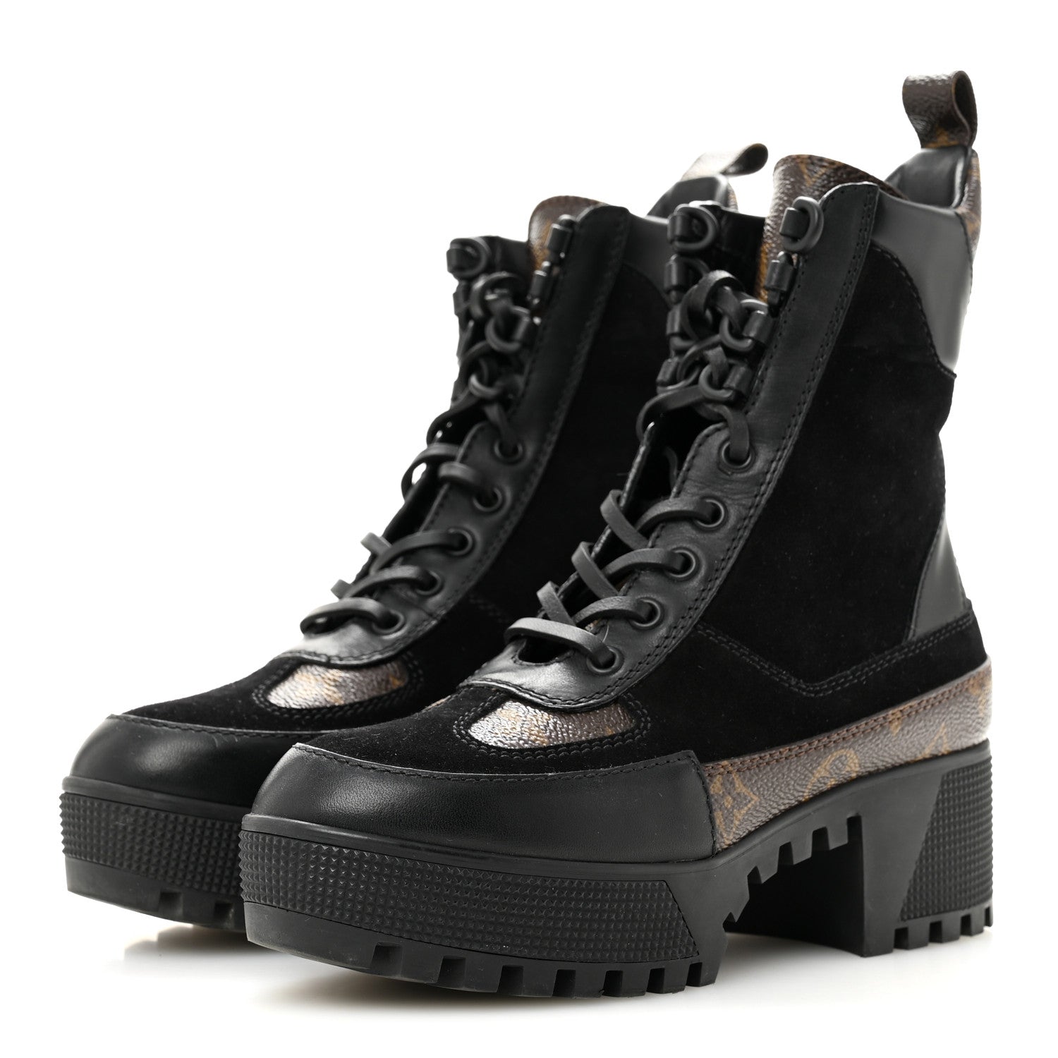Suede Calfskin Monogram Laureate Platform Desert Boots 34.5 Black £¨ Direct shipment via from wholesalehk.shop