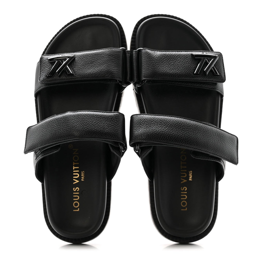 Grained Calfskin Sunset Comfort Flat Sandals 38 Black £¨ Direct shipment via from wholesalehk.shop