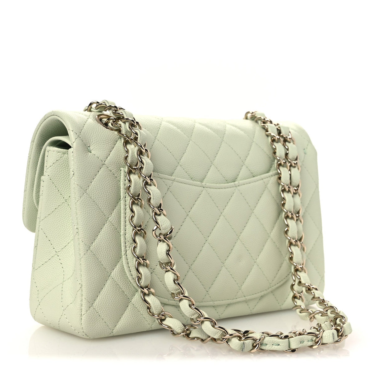 Caviar Quilted Small Double Flap Light Green wholesalehk.shop