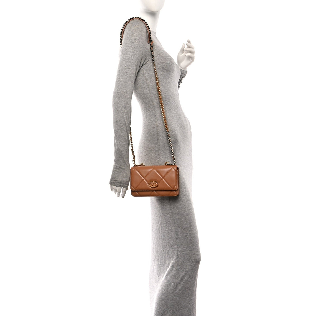 Lambskin Quilted Chanel 19 Wallet On Chain WOC Brown wholesalehk.shop
