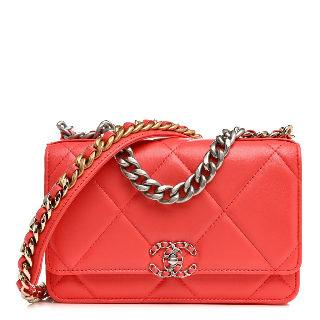 Lambskin Quilted Chanel 19 Wallet On Chain WOC Coral wholesalehk.shop