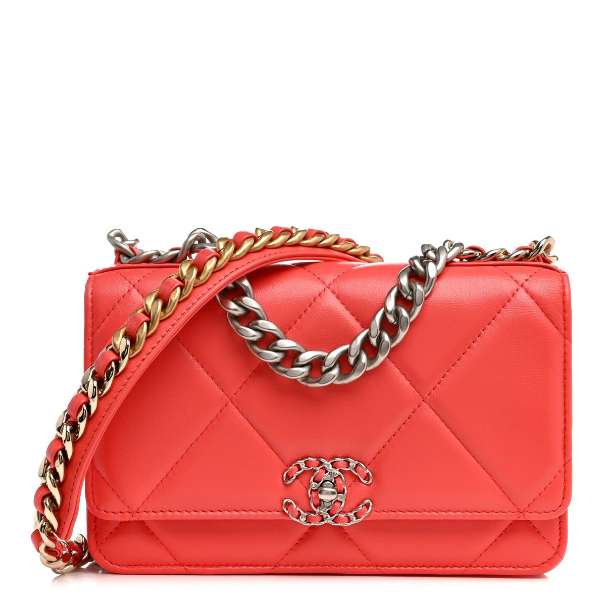 Lambskin Quilted Chanel 19 Wallet On Chain WOC Coral wholesalehk.shop