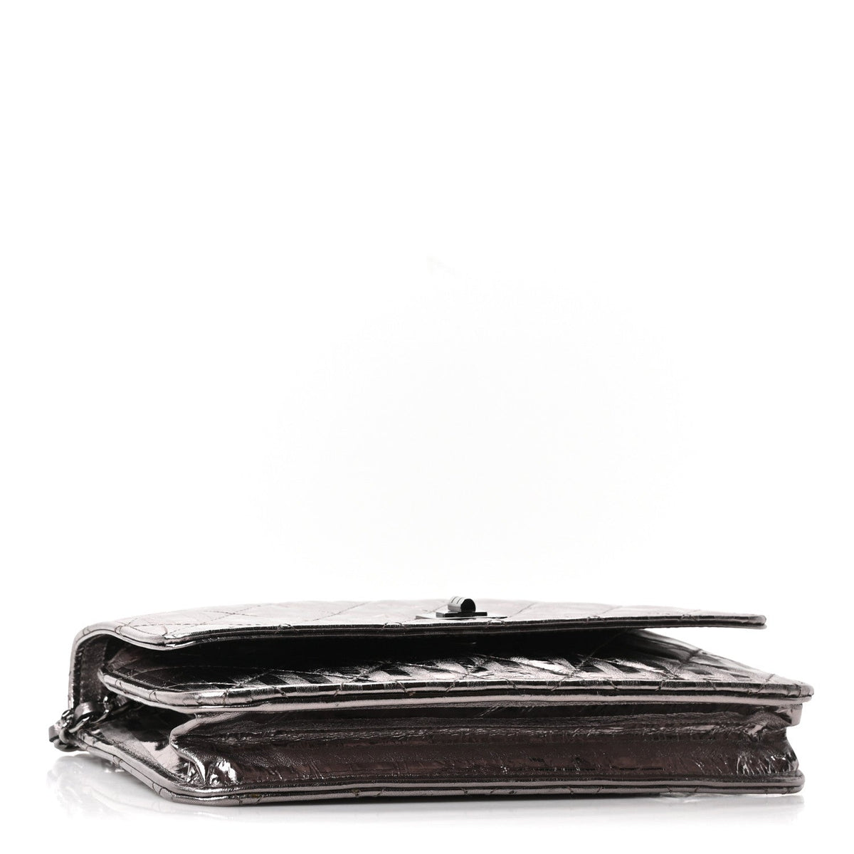Metallic Striped Calfskin Reissue Wallet On Chain WOC Silver wholesalehk.shop