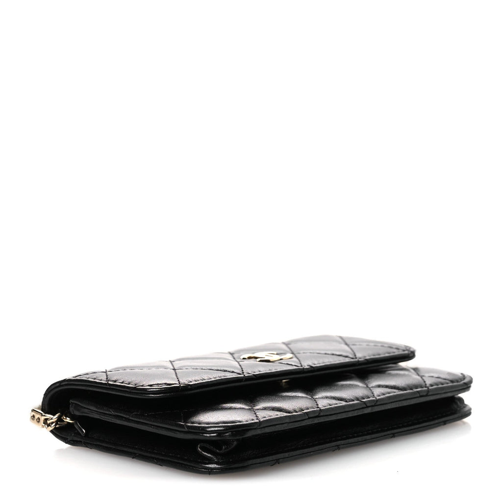 Calfskin Quilted Mini Maxi Pearls Wallet On Chain WOC Black wholesalehk.shop