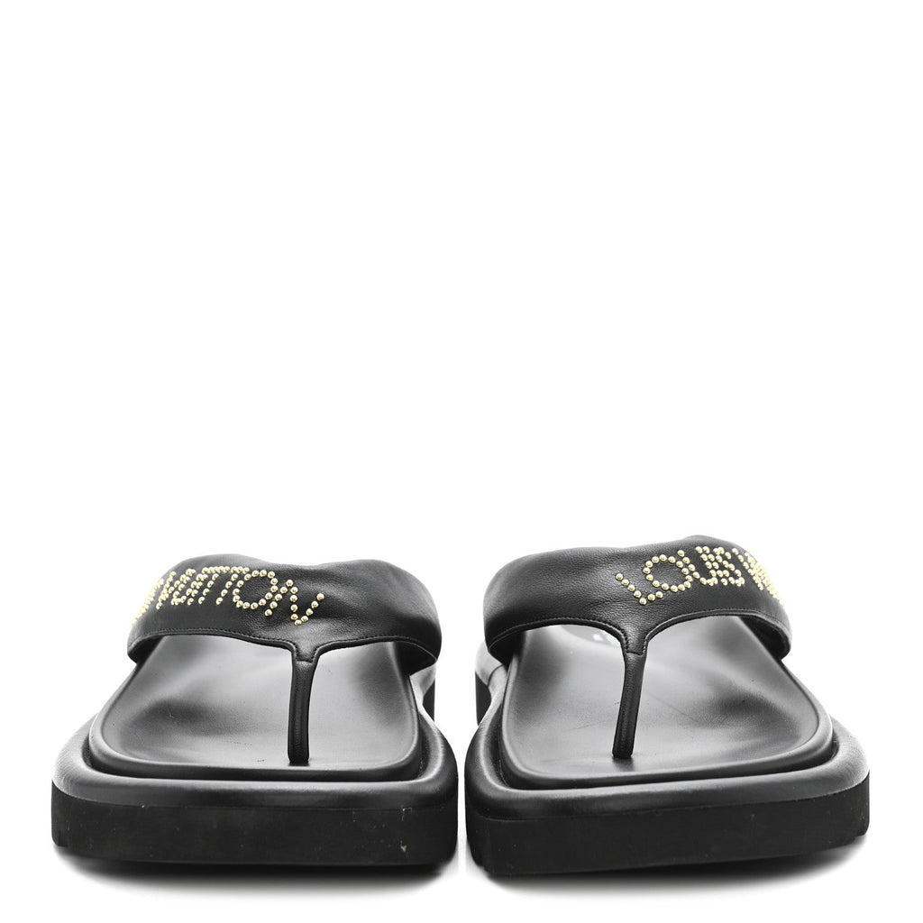Calfskin Logo Studded Pillow Flat Thong Sandals 35 Black £¨ Direct shipment via from wholesalehk.shop