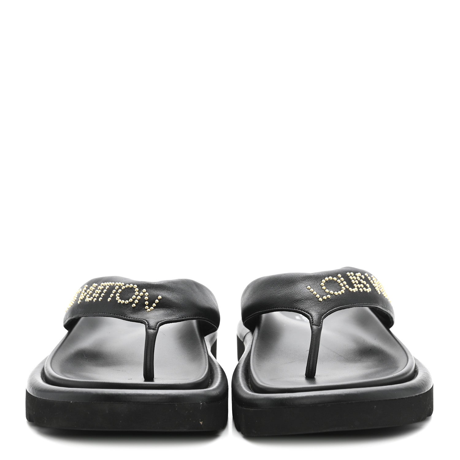 Calfskin Logo Studded Pillow Flat Thong Sandals 35 Black £¨ Direct shipment via from wholesalehk.shop