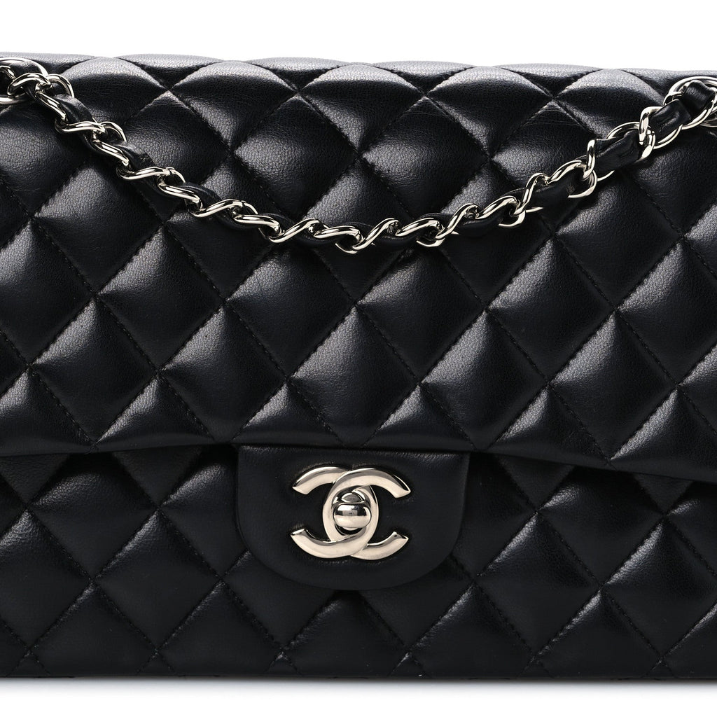 Lambskin Quilted Medium Double Flap Black Black wholesalehk.shop
