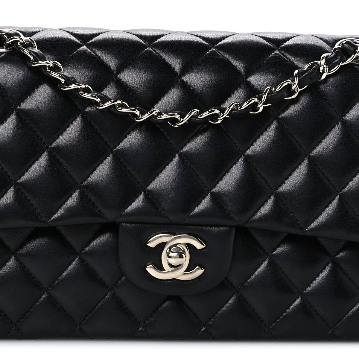 Lambskin Quilted Medium Double Flap Black Black wholesalehk.shop