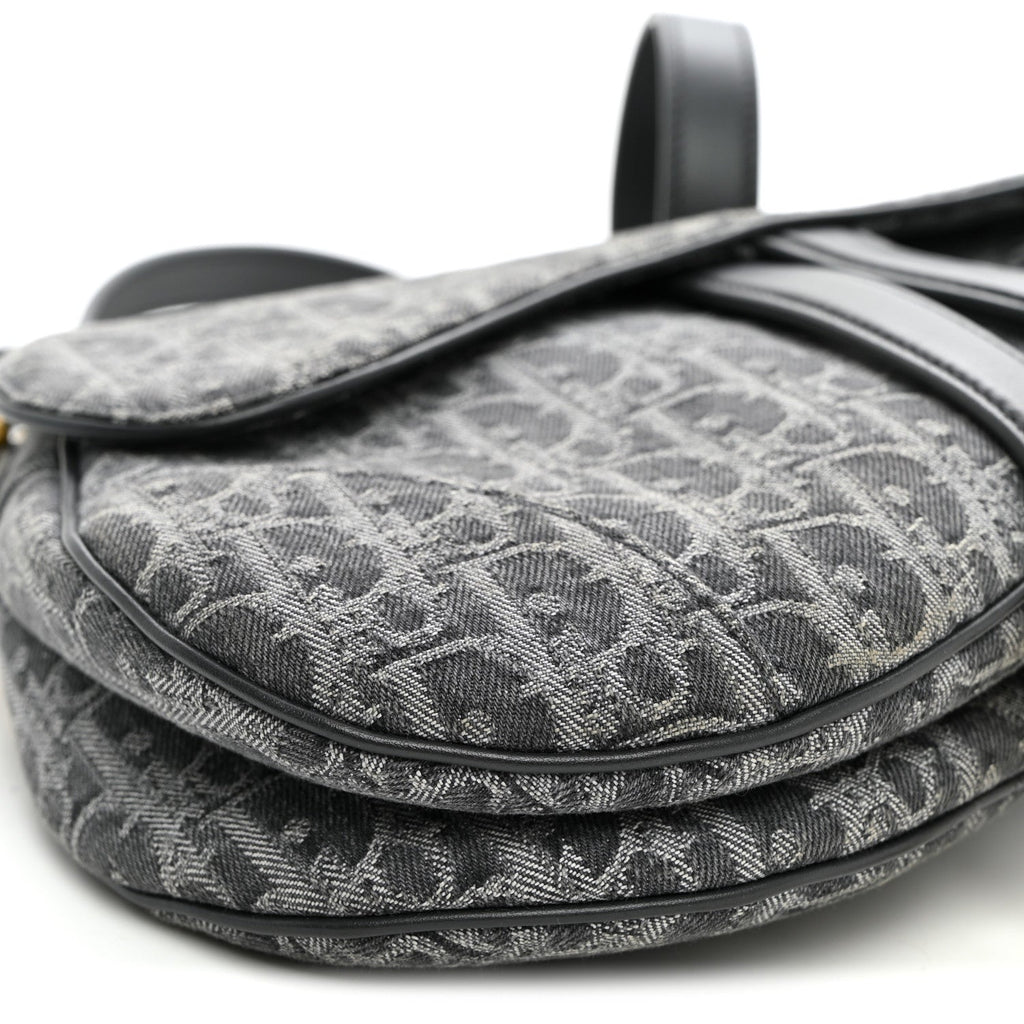 Denim Oblique Jacquard Saddle Bag With Strap Grey wholesalehk.shop