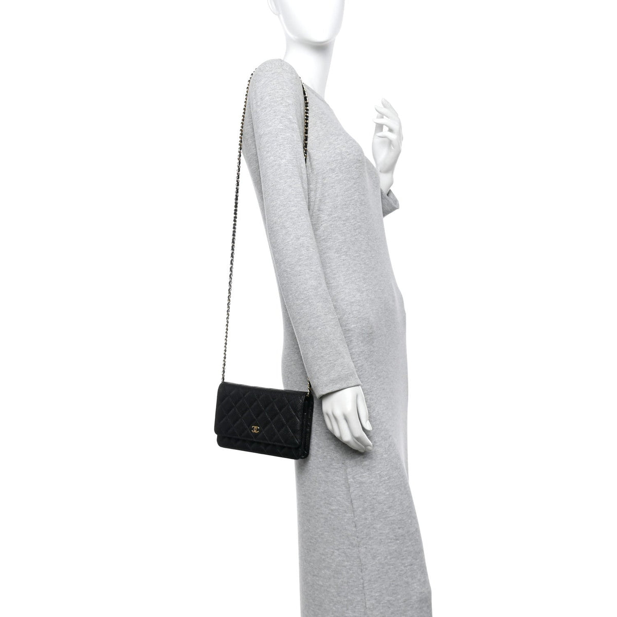 Caviar Quilted Wallet on Chain WOC Black wholesalehk.shop