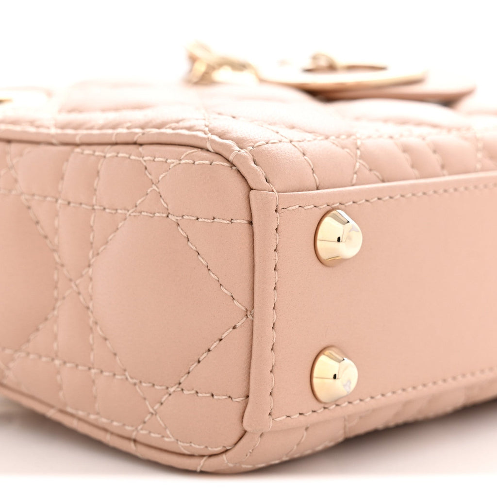 Lambskin Cannage Micro Lady Dior Rose Des Vents wholesalehk.shop