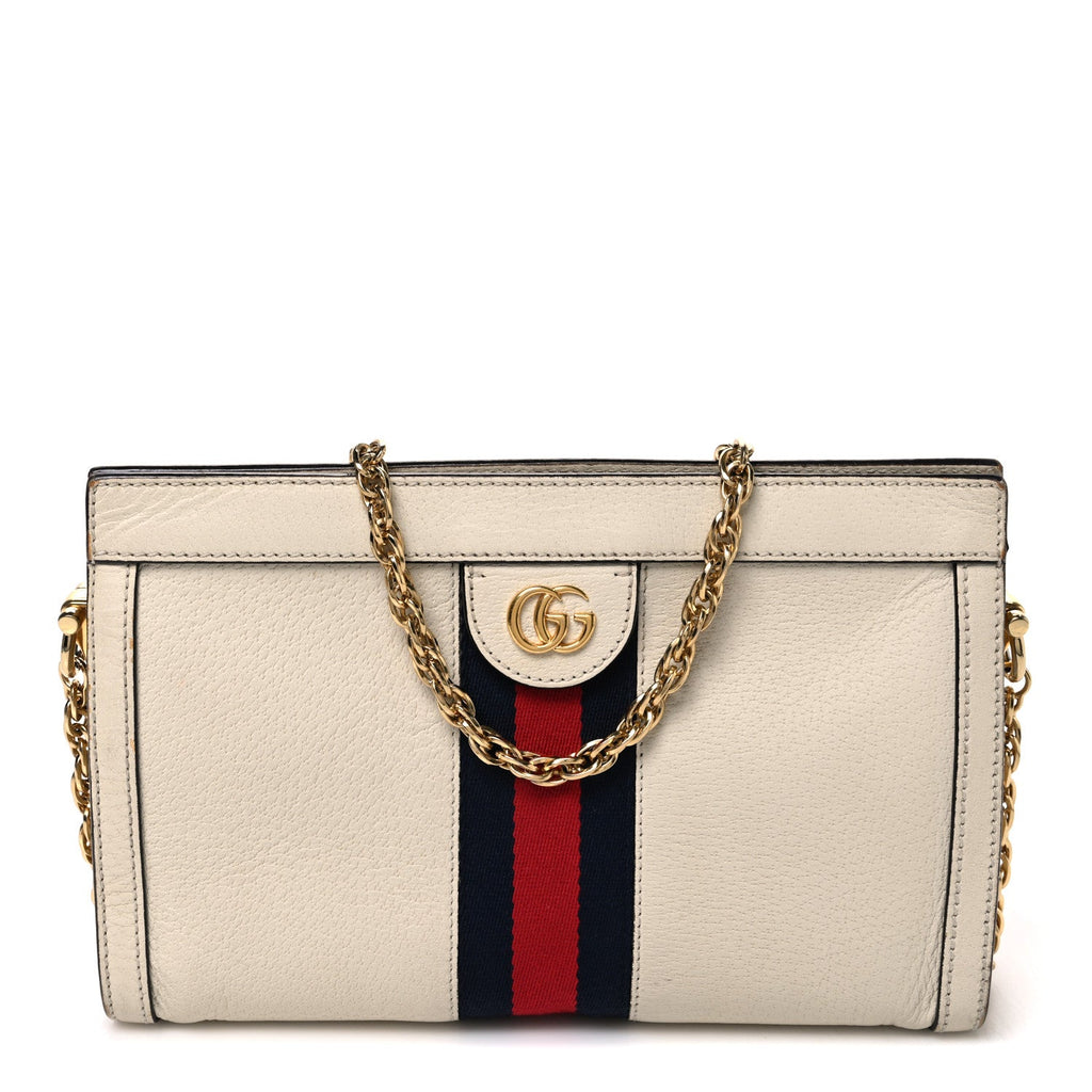 Textured Calfskin Web Small Ophidia Chain Shoulder Bag Mystic White wholesalehk.shop