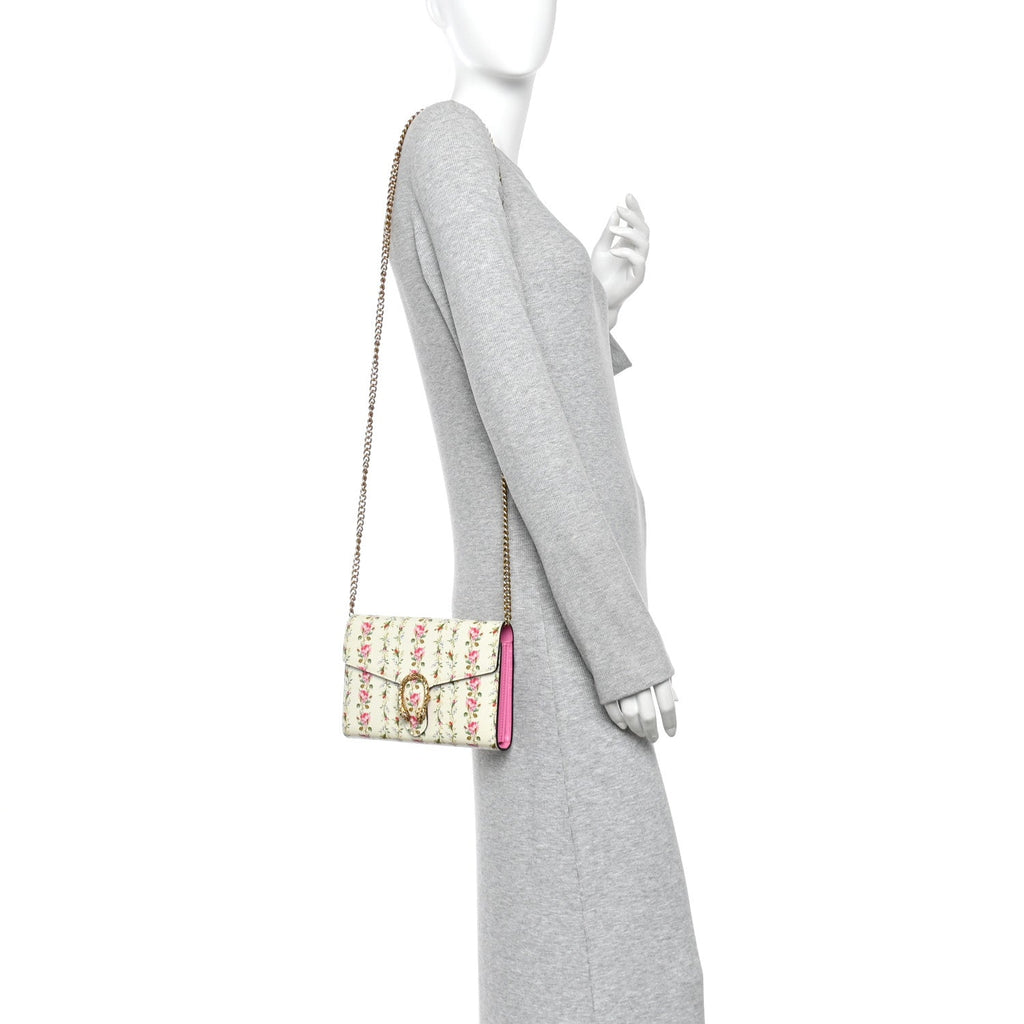 Calfskin Floral Print Mini Dionysus Chain Wallet Ivory Pink wholesalehk.shop