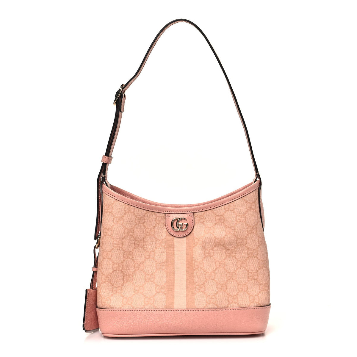 GG Supreme Monogram Textured Dollar Calfskin Web Small Ophidia Bucket Shoulder Bag Rose Pink wholesalehk.shop