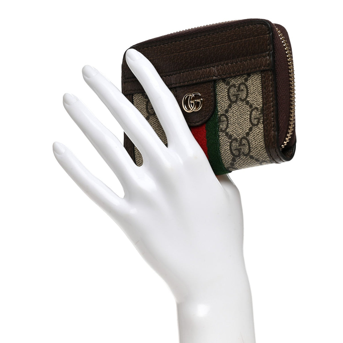 GG Supreme Monogram Textured Dollar Calfskin Web Ophidia Zip Around Card Case Wallet Beige Ebony New Acero wholesalehk.shop