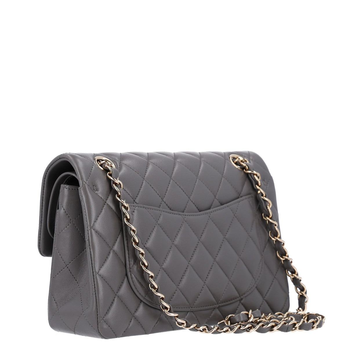Lambskin Quilted Small Double Flap Grey wholesalehk.shop