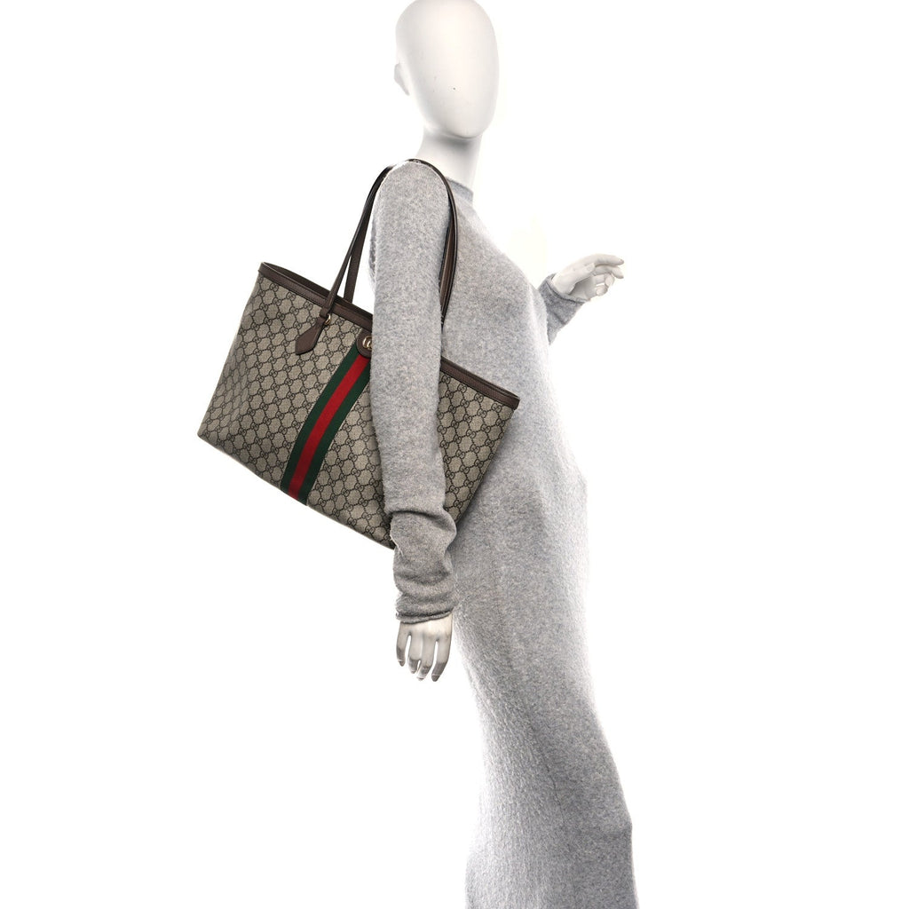 GG Supreme Monogram Medium Ophidia Shopping Tote Brown wholesalehk.shop