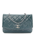 Patent Quilted Brilliant Wallet On Chain WOC Blue wholesalehk.shop