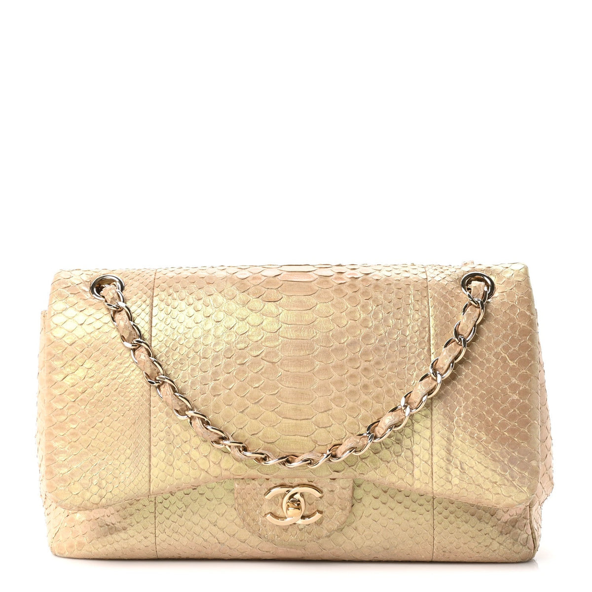 Metallic Snakeskin Jumbo Double Flap Light Beige wholesalehk.shop