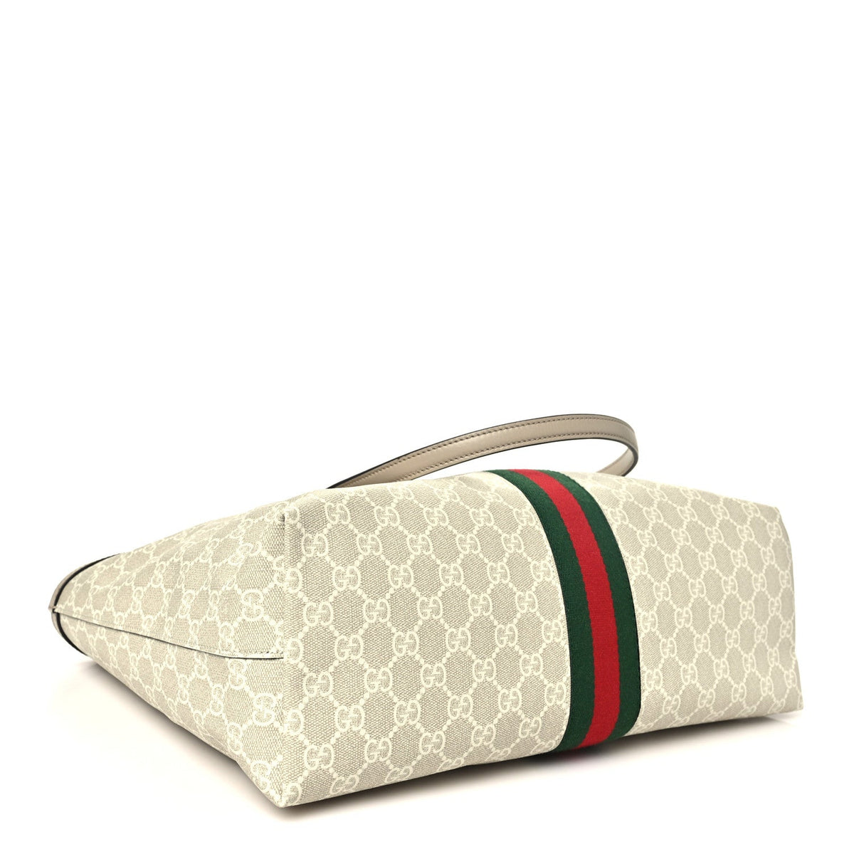 GG Supreme Monogram Textured Dollar Calfskin Web Medium Ophidia Shopping Tote Beige Mystic White Oatmeal wholesalehk.shop