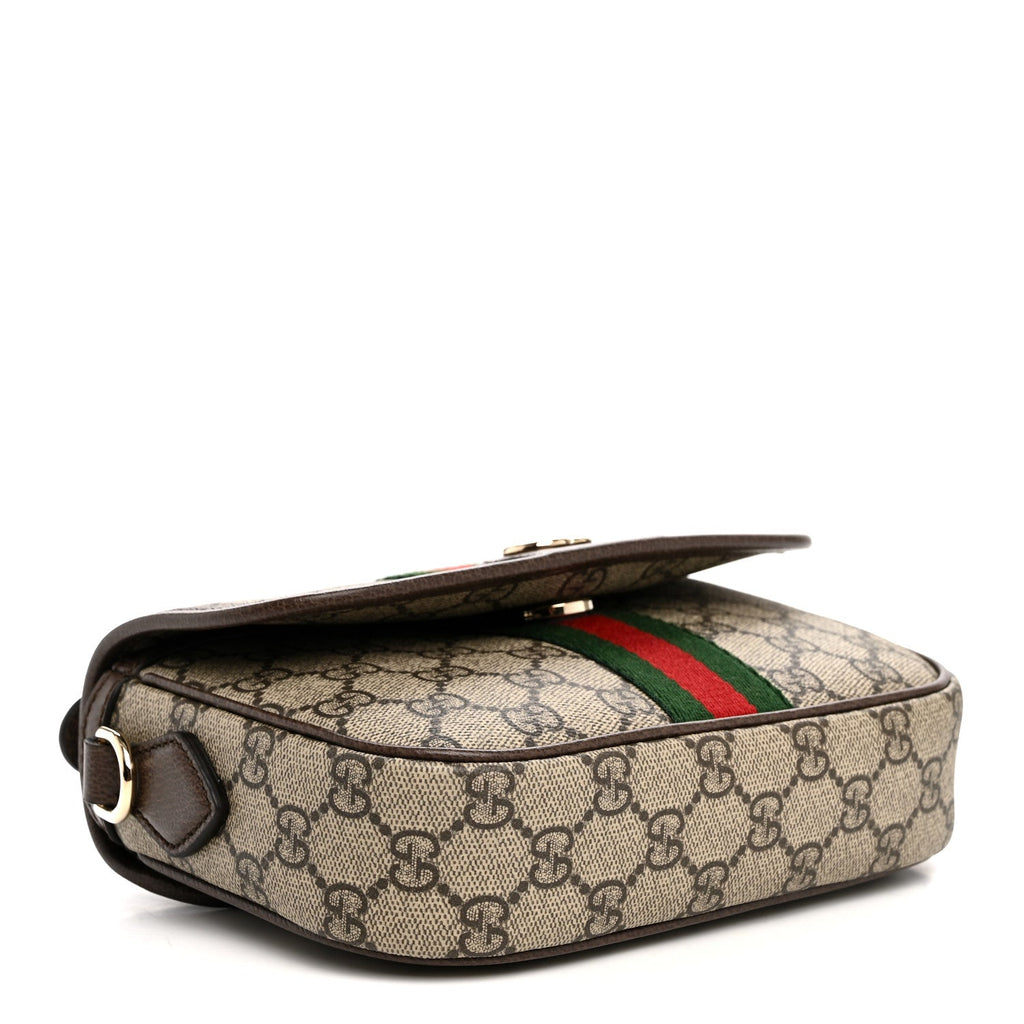 GG Supreme Monogram Textured Dollar Calfskin Small Ophidia Top Handle Shoulder Bag Beige Brown wholesalehk.shop