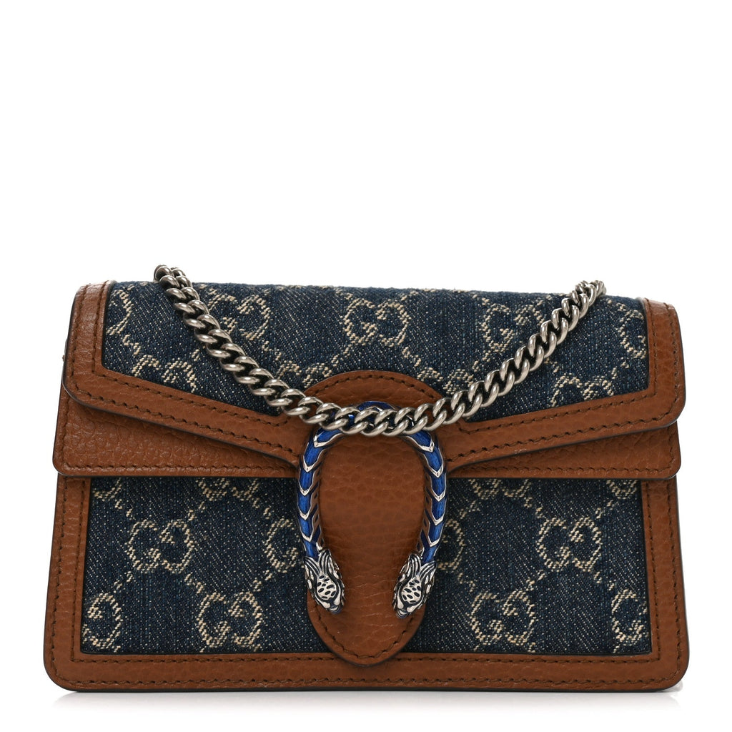New Denim GG Monogram Dollar Calfskin Enamel Super Mini Dionysus Shoulder Bag Blue Tea Cuir Epilog Electric Blue wholesalehk.shop