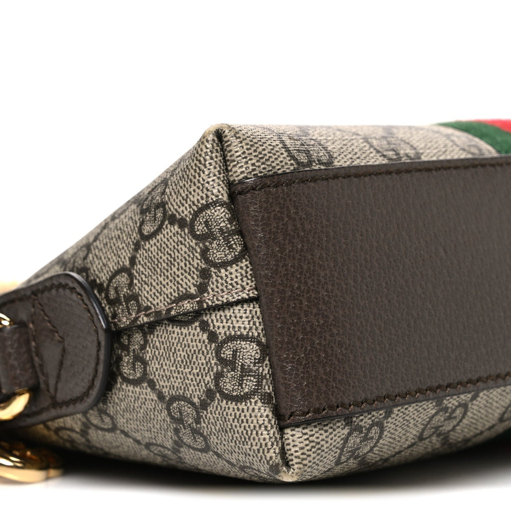 GG Supreme Monogram Textured Dollar Calfskin Web Small Ophidia Dome Shoulder Bag Beige Ebony New Acero wholesalehk.shop