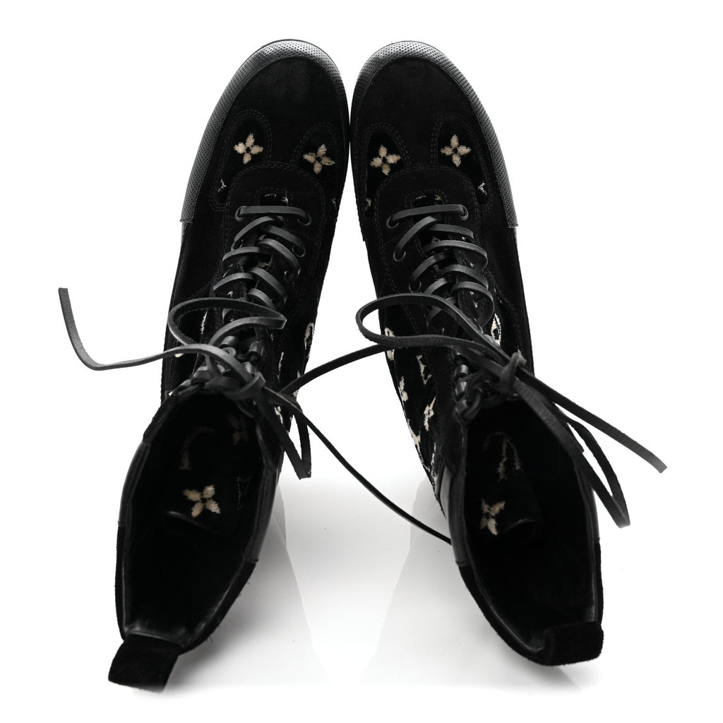 Velvet Calfskin Monogram Laureate Platform Desert Boots 40 Black White £¨ Direct shipment via from wholesalehk.shop
