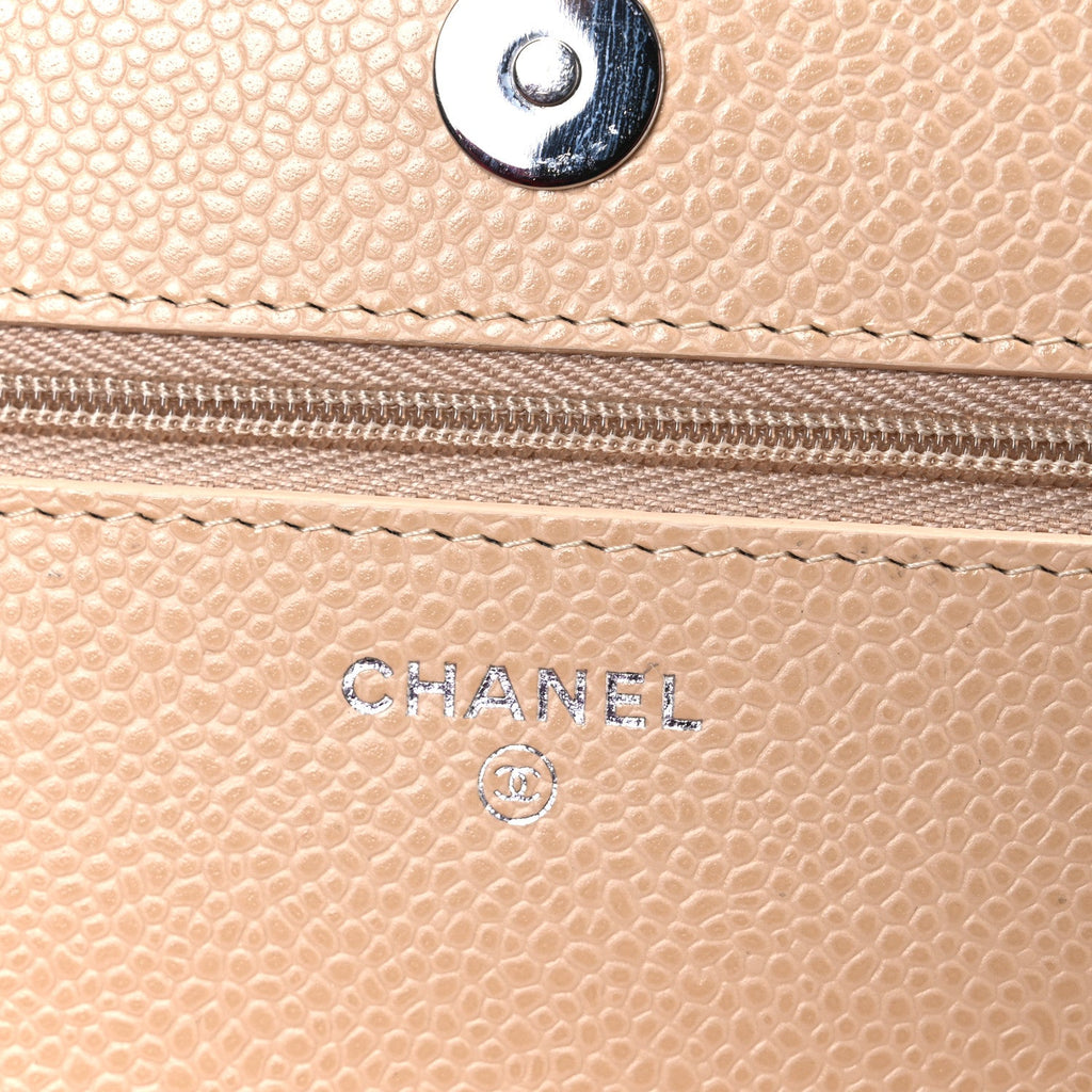Caviar Quilted Wallet on Chain WOC Beige wholesalehk.shop